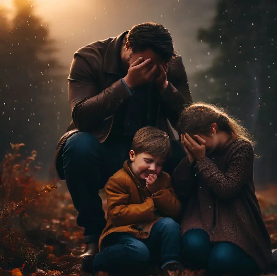 Família unida em superação no entardecer - desenvolvimento pessoal, saúde mental, guia de cura.