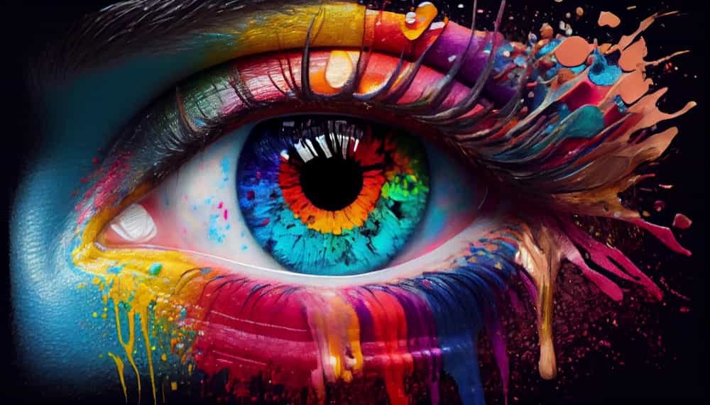 Momento de inspiração criativa com cores vibrantes representando o despertar da criatividade.