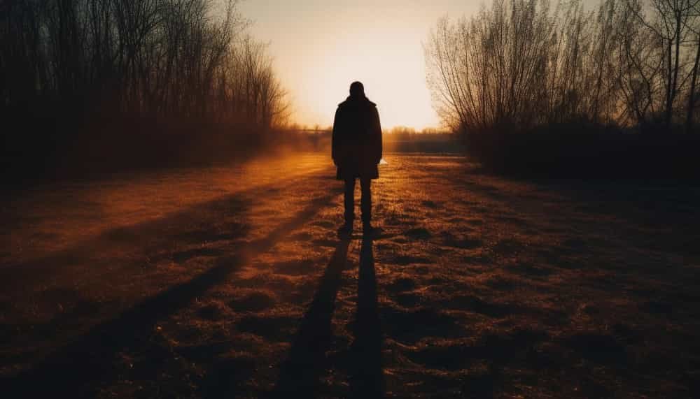 Uma pessoa caminhando com confiança em meio a uma névoa, representando a fé como fonte de coragem diante da incerteza. Imagem de uma pessoa em silhueta refletindo sobre decisões sábias ao amanhecer, simbolizando desenvolvimento individual e plenitude para o artigo ‘Desvende a Fé’ na categoria ‘Alcance a Plenitude’.