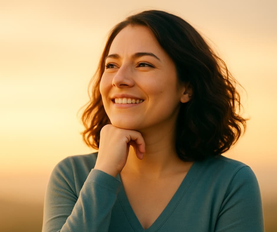 Imagem motivacional do artigo “Uma pessoa sorrindo olhando para o horizonte com confiança, simbolizando quem já domina as dificuldades” no site Vam'Bora,Meu! .com.br – Realize Sonhos Impulsionando Potenciais. Representa autoconfiança, autoestima e autoconhecimento, alinhada ao nicho de motivação e autoajuda, categoria de bem-estar pessoal e tema estilo de vida. Ideal para conteúdos sobre desenvolvimento pessoal, coaching, meditação e práticas que fortalecem a qualidade de vida, inspirando pessoas a impulsionar seus potenciais e realizar sonhos.