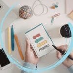 Agenda aberta com anotações e prioridades definidas.